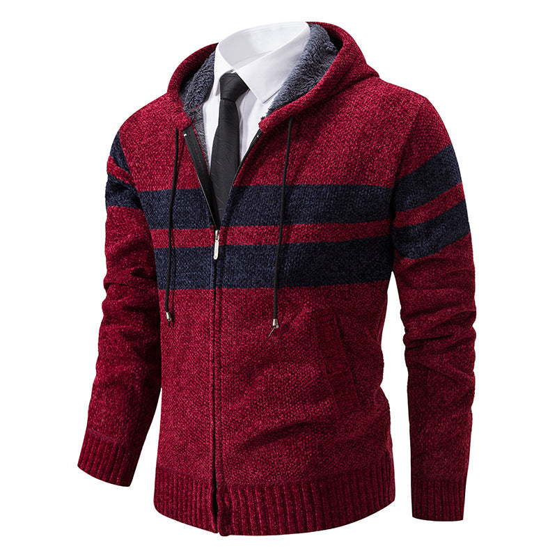 Veste en maille pour homme à capuche doublée en teddy