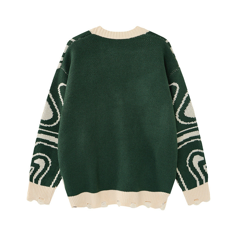 Unisex oversize pletený kardigán s abstraktným vírivým vzorom