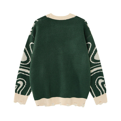 Unisex oversize pletený kardigán s abstraktným vírivým vzorom