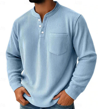 Pánská waffle pletená košile Henley s náprsní kapsou