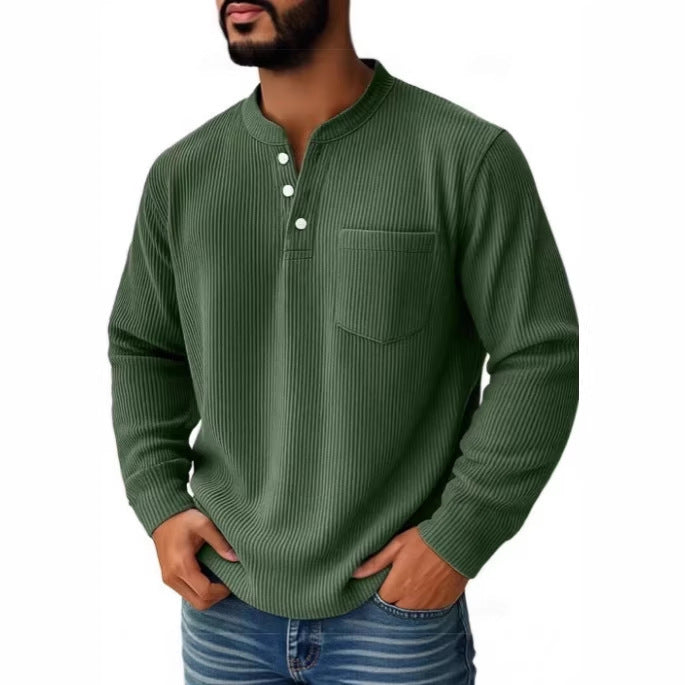 Pánská waffle pletená košile Henley s náprsní kapsou