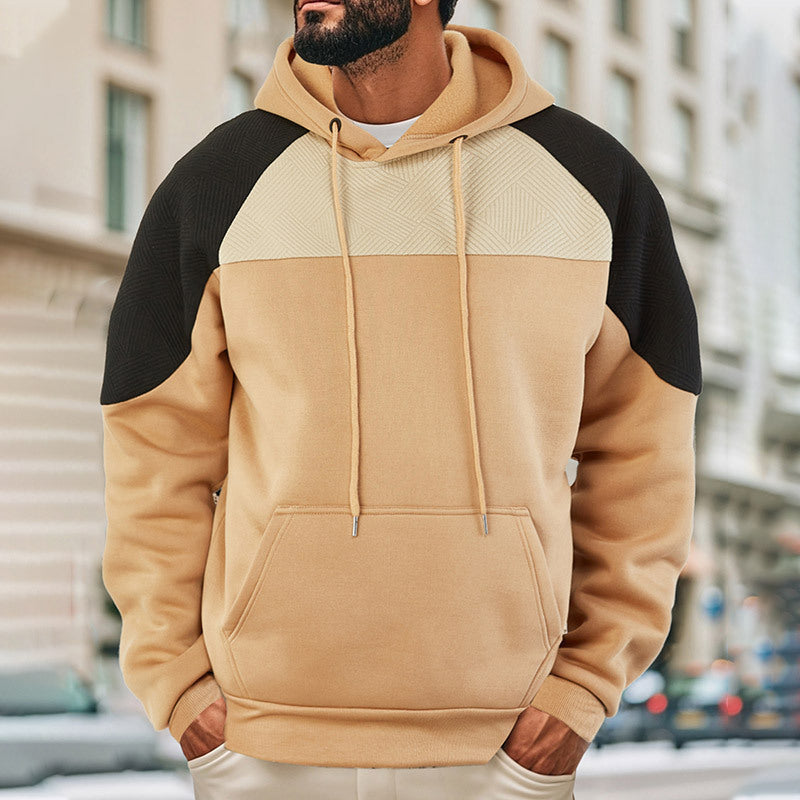 Camisola com capuz e painel texturado em contraste, para homem
