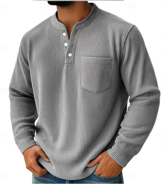 Pánská waffle pletená košile Henley s náprsní kapsou