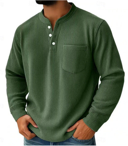 Pánská waffle pletená košile Henley s náprsní kapsou