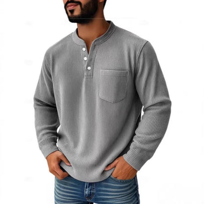 Pánská waffle pletená košile Henley s náprsní kapsou