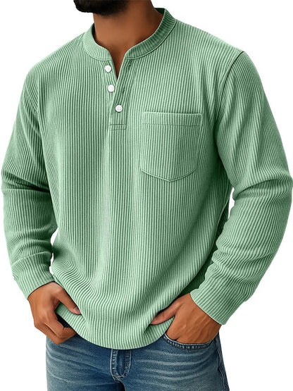 Pánská waffle pletená košile Henley s náprsní kapsou