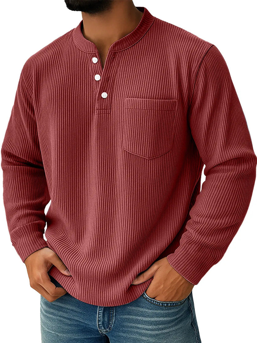 Pánská waffle pletená košile Henley s náprsní kapsou