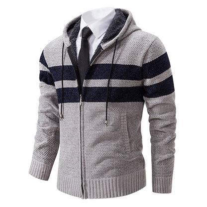 Veste en maille pour homme à capuche doublée en teddy