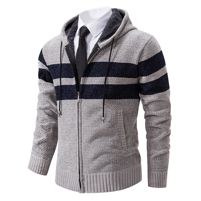 Veste en maille pour homme à capuche doublée en teddy