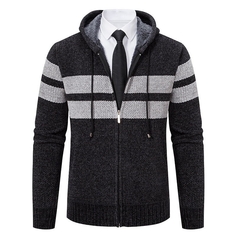 Veste en maille pour homme à capuche doublée en teddy