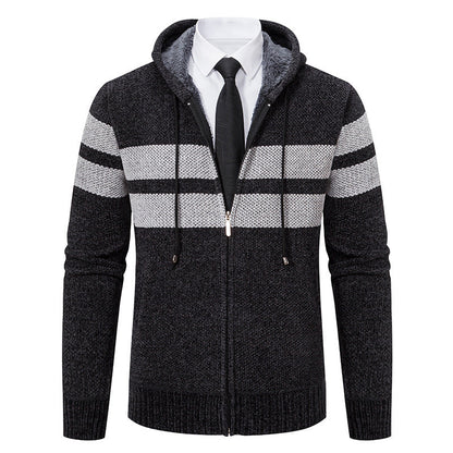 Veste en maille pour homme à capuche doublée en teddy