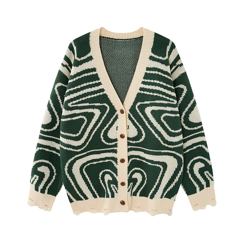 Unisex oversize pletený kardigán s abstraktným vírivým vzorom