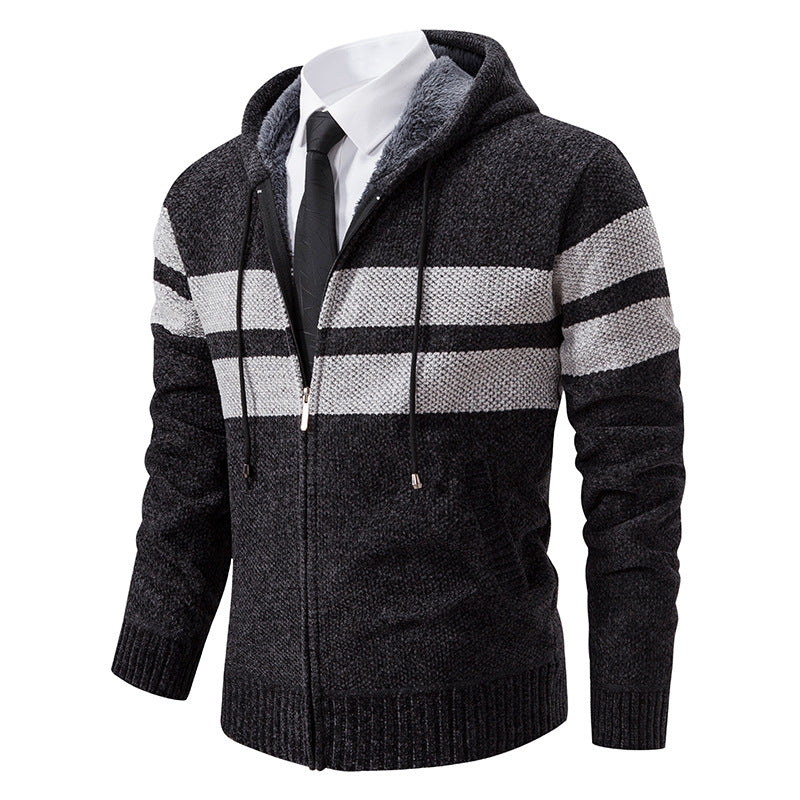 Veste en maille pour homme à capuche doublée en teddy