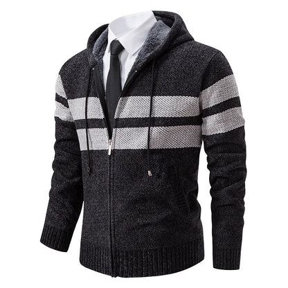 Veste en maille pour homme à capuche doublée en teddy