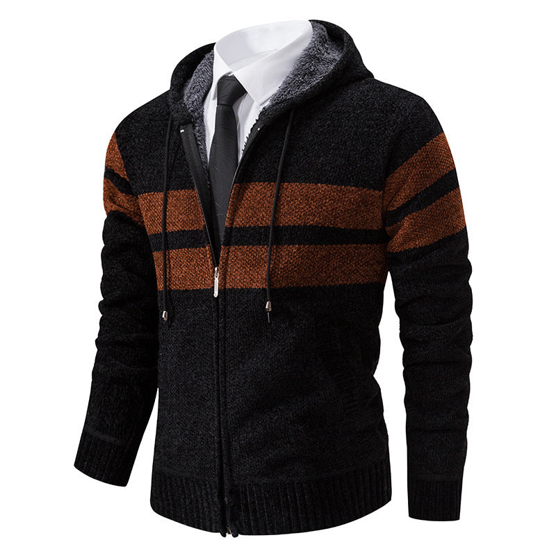 Veste en maille pour homme à capuche doublée en teddy
