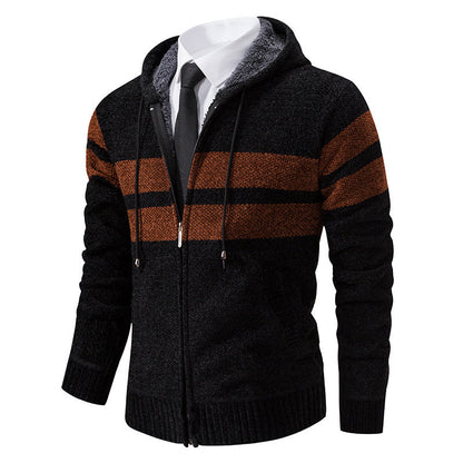Veste en maille pour homme à capuche doublée en teddy