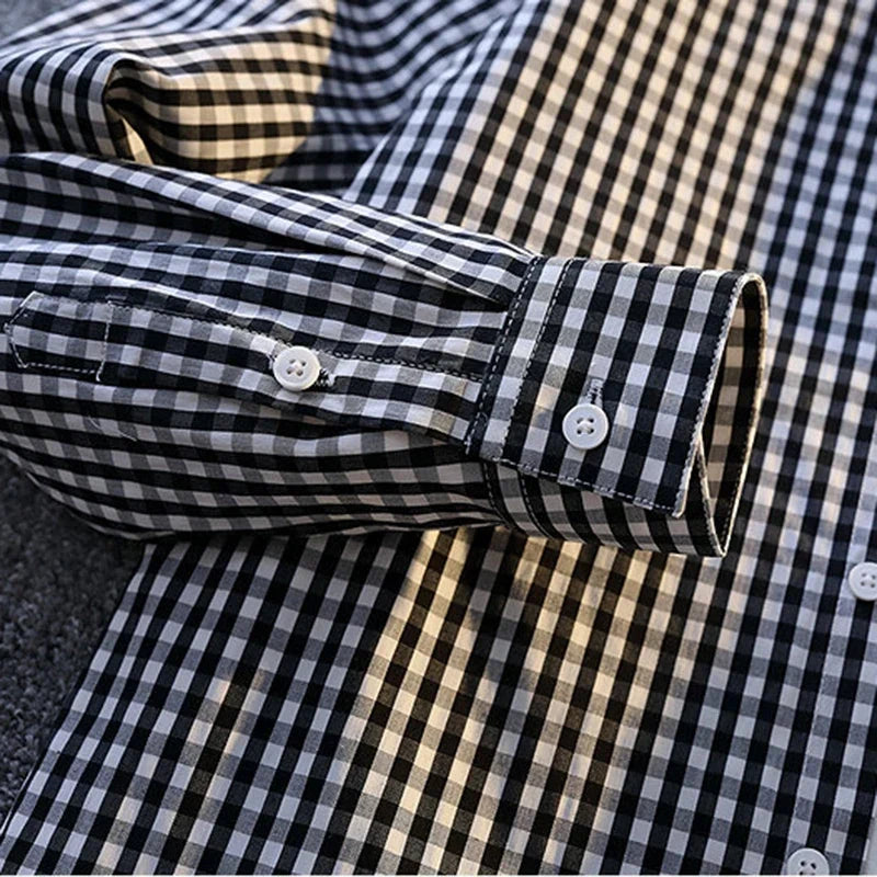 Męska casualowa flanelowa koszula w kratę z długim rękawem Vinthentic