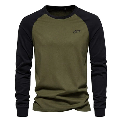 T-shirt da uomo Gio Rota a maniche lunghe con motivo patchwork - maglietta casual in cotone con scollo a O