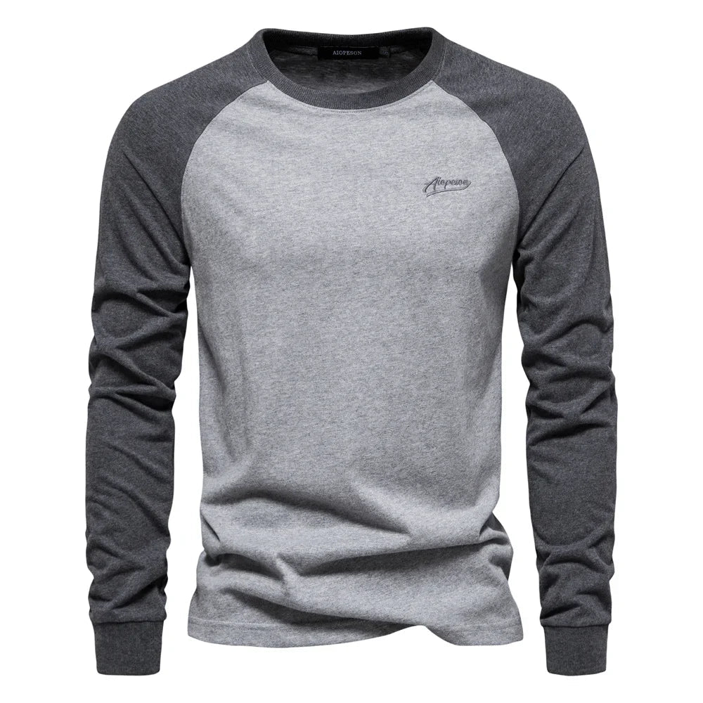 T-shirt da uomo Gio Rota a maniche lunghe con motivo patchwork - maglietta casual in cotone con scollo a O