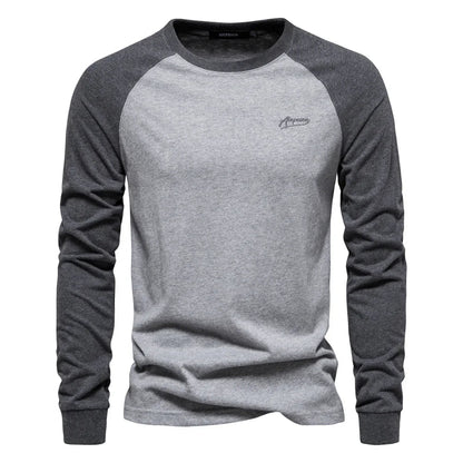 T-shirt da uomo Gio Rota a maniche lunghe con motivo patchwork - maglietta casual in cotone con scollo a O