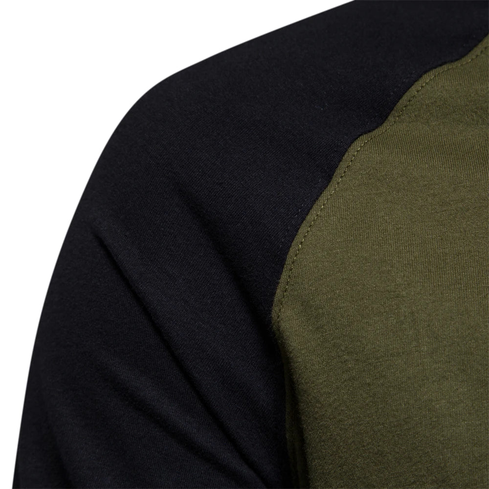 T-shirt da uomo Gio Rota a maniche lunghe con motivo patchwork - maglietta casual in cotone con scollo a O