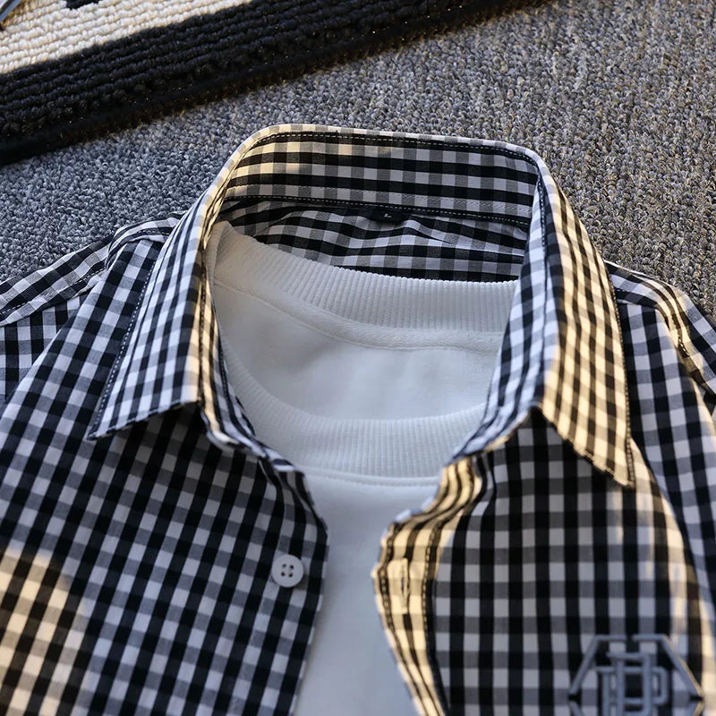 Męska casualowa flanelowa koszula w kratę z długim rękawem Vinthentic