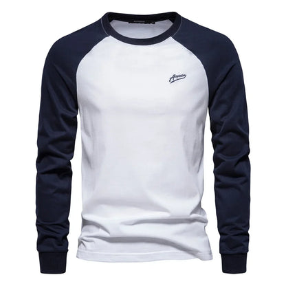 T-shirt da uomo Gio Rota a maniche lunghe con motivo patchwork - maglietta casual in cotone con scollo a O
