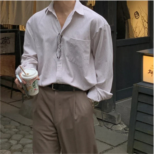 Camisa extragrande de manga larga a rayas para hombre