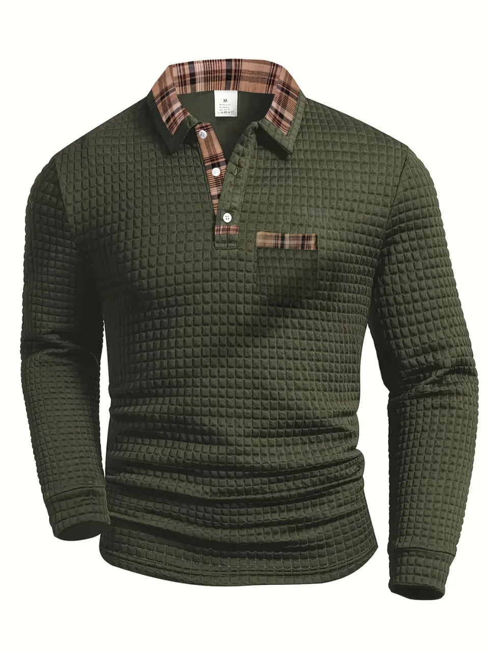 Tricou polo în carouri, cu mâneci lungi și atingere moale