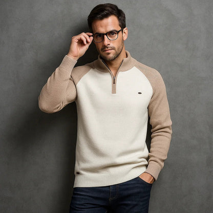 Men's Cotton Mock Neck Pullover Sweater Quarter Zip