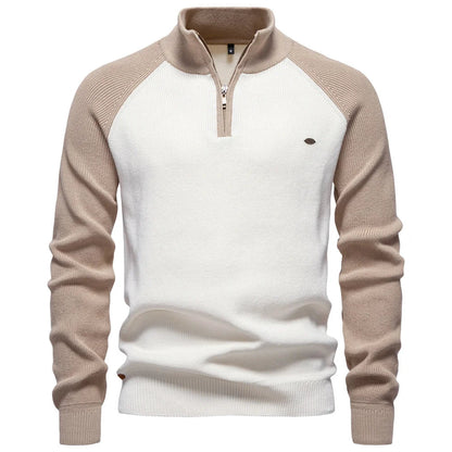 Men's Cotton Mock Neck Pullover Sweater Quarter Zip