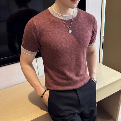 メンズリヨセルリネンニットクルーネックTシャツ 通気性