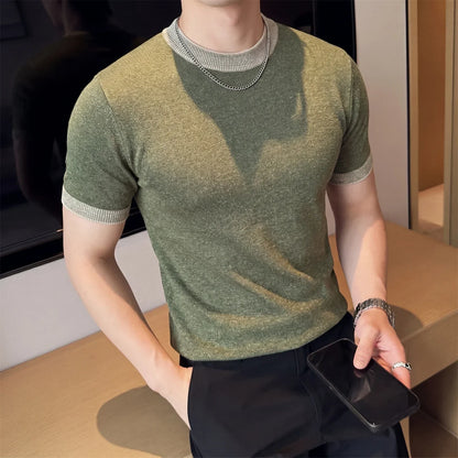 メンズリヨセルリネンニットクルーネックTシャツ 通気性