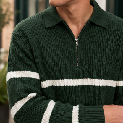 Ribbed Half Zip Collared Sweater