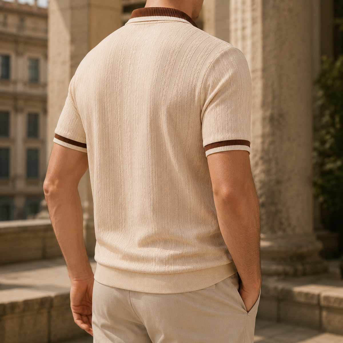 Polo texturé à demi-zip