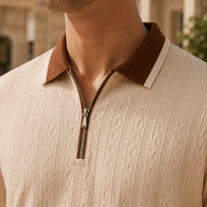 Polo texturé à demi-zip