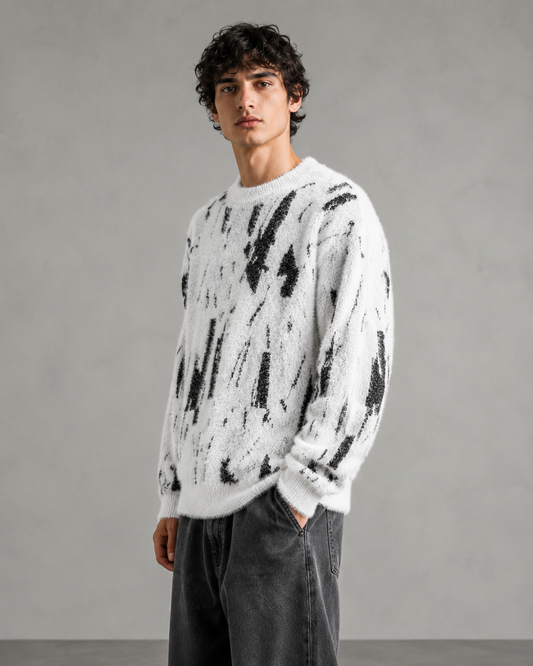 Suéter de punto abstracto para hombre, con textura afelpada y corte relajado