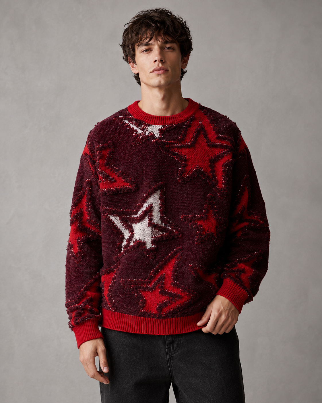 Camisola de malha texturada com estrelas e corte descontraído, para homem