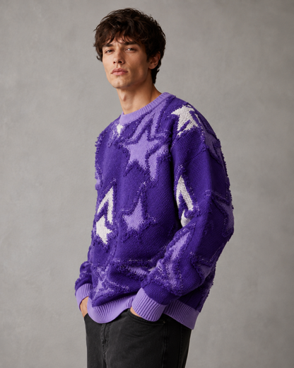 Camisola de malha texturada com estrelas e corte descontraído, para homem