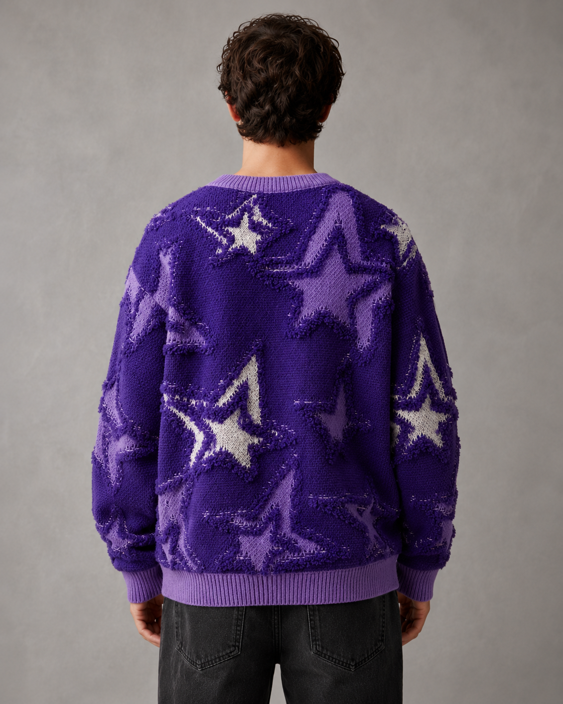 Camisola de malha texturada com estrelas e corte descontraído, para homem