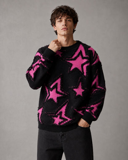 Camisola de malha texturada com estrelas e corte descontraído, para homem