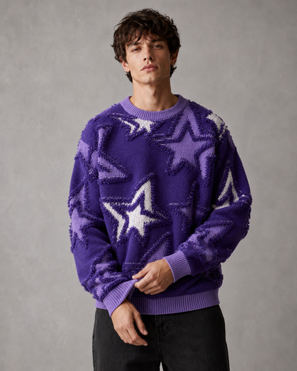 Camisola de malha texturada com estrelas e corte descontraído, para homem