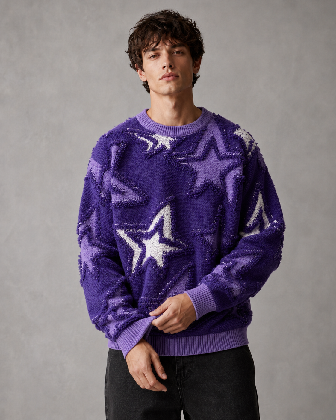Camisola de malha texturada com estrelas e corte descontraído, para homem