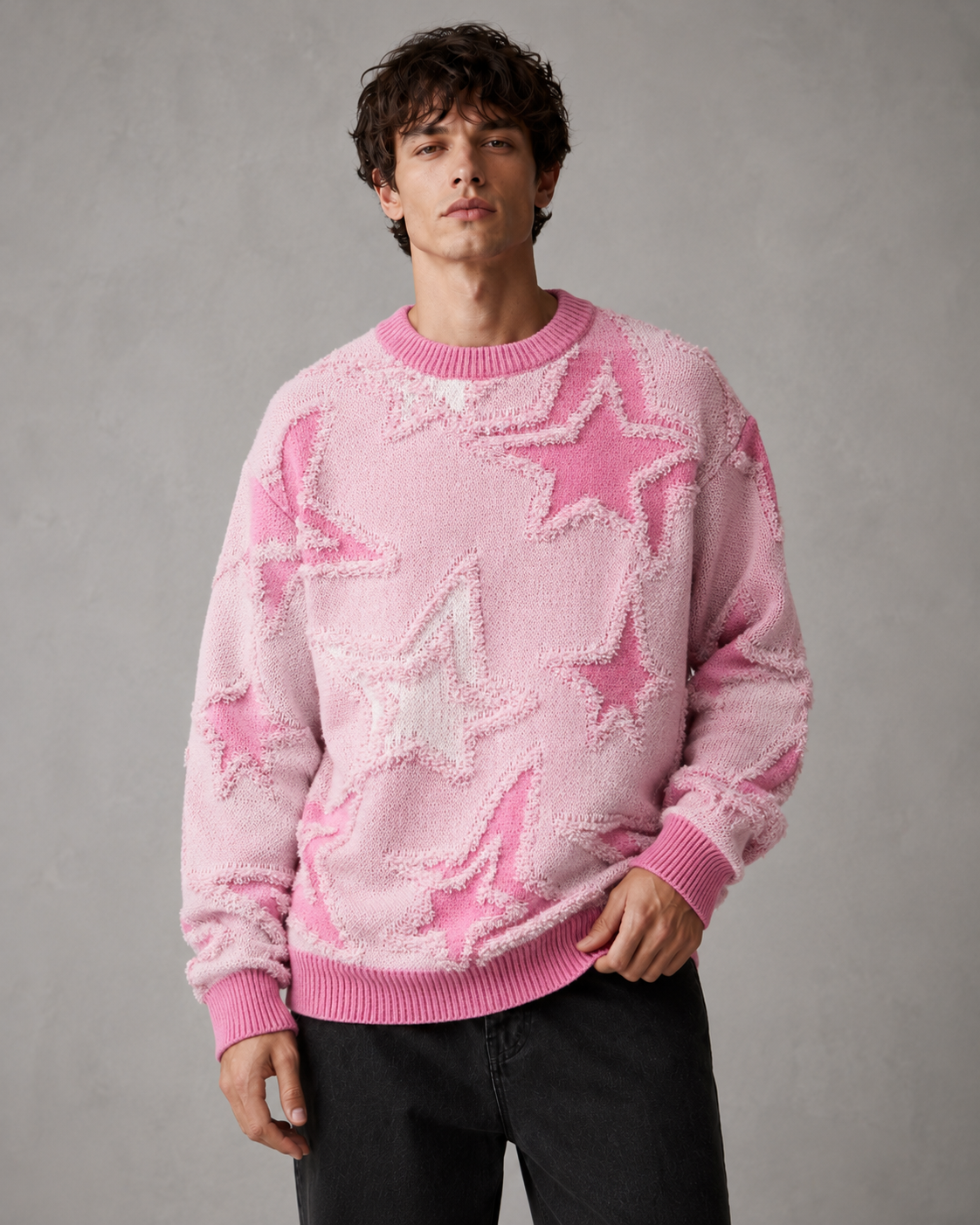 Camisola de malha texturada com estrelas e corte descontraído, para homem