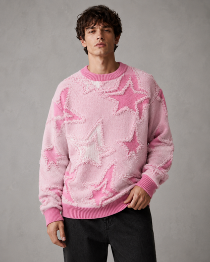 Camisola de malha texturada com estrelas e corte descontraído, para homem