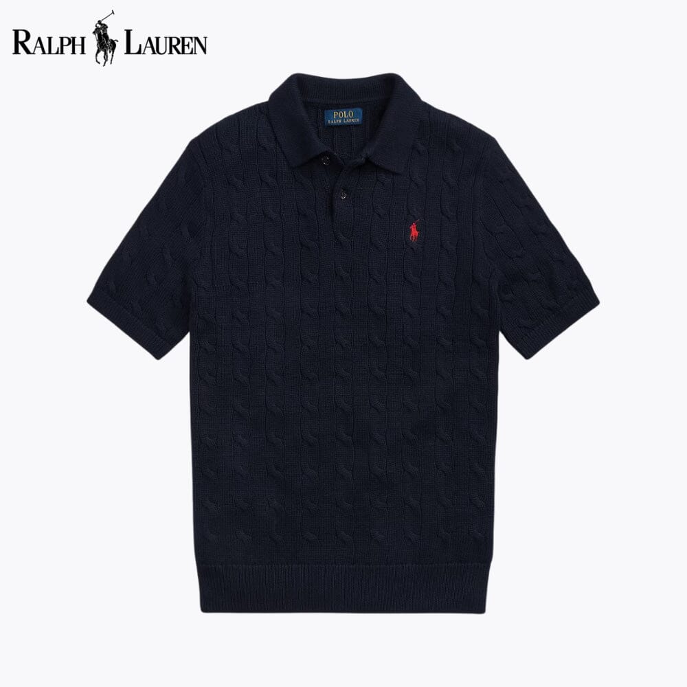 RL Cable-Knit Cotton Polo-Collar Sweater