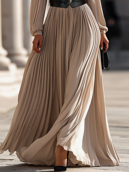 Abito lungo beige plissettato con cintura Zafren