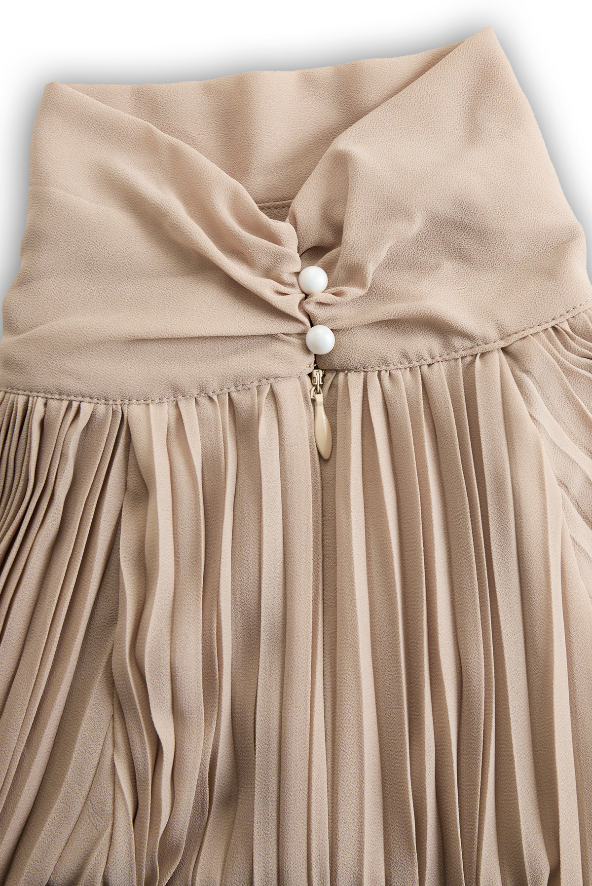 Abito lungo beige plissettato con cintura Zafren