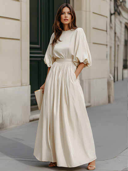 Vestido maxi bege com mangas abalonadas Zafren