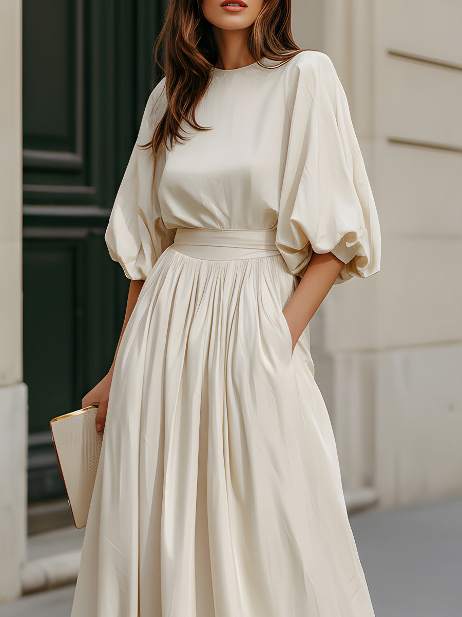 Vestido maxi bege com mangas abalonadas Zafren